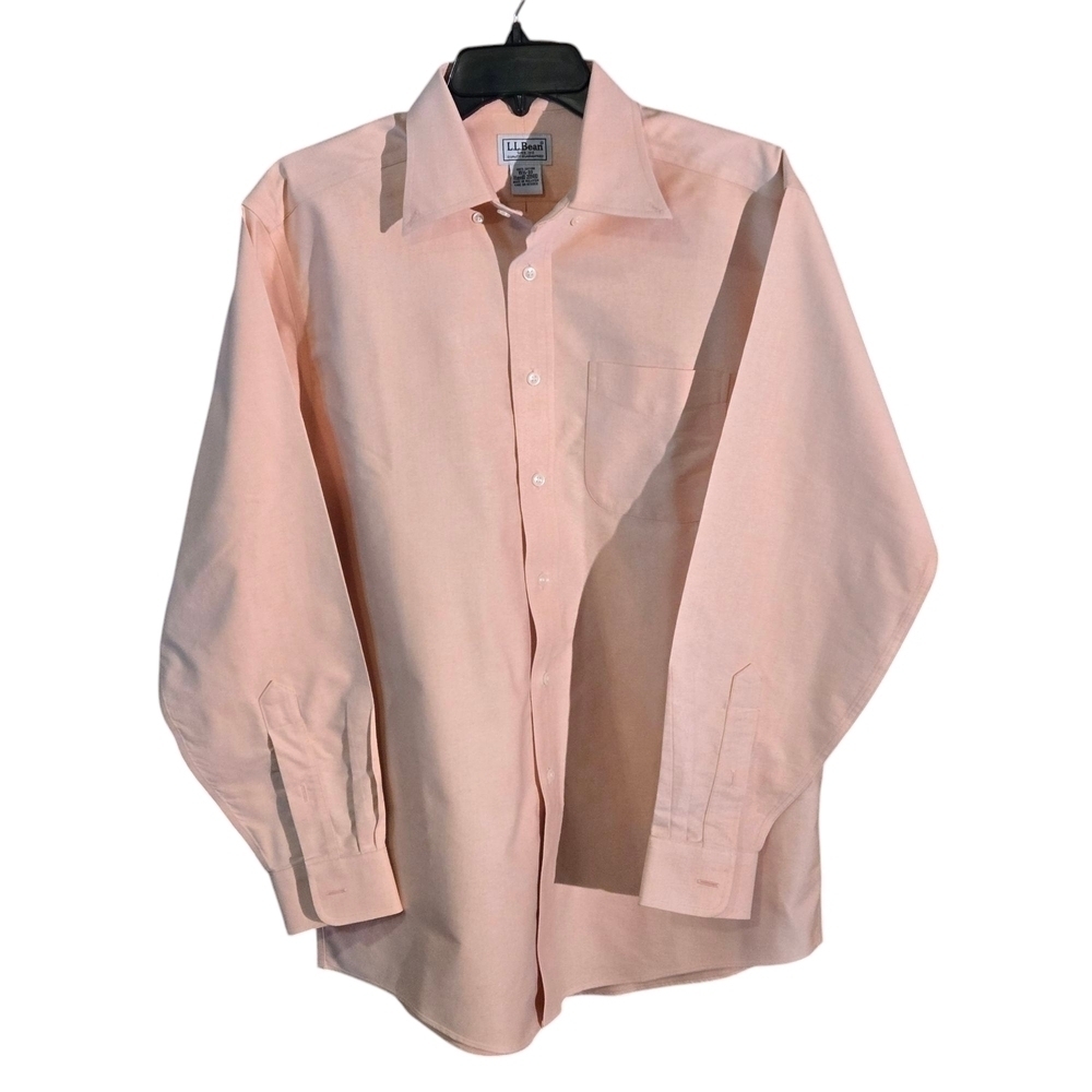 LL Bean Men's Pink Button Up Dress Shirt Wrinkle Resistant Size 15 1/2 - 33